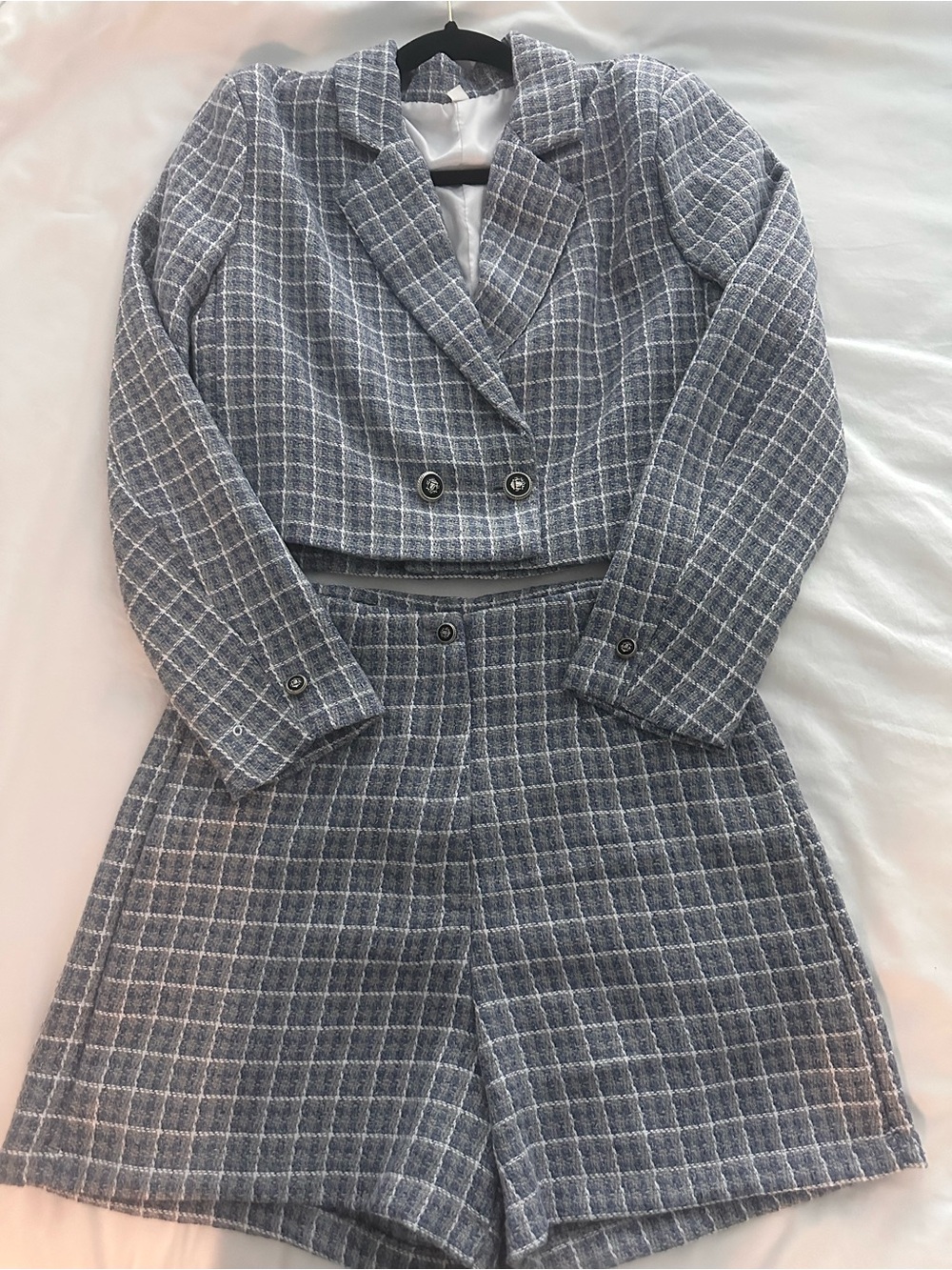 SHEIN Blue Plaid High Waist Tailored Shorts